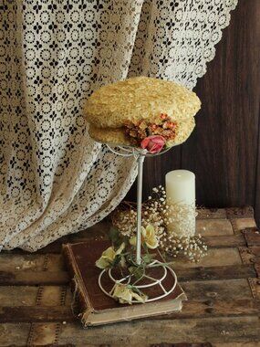 Vintage 1950s Hat, Gorman Donnell Straw with Velvet Ribbon Bow and Flowers, Mush